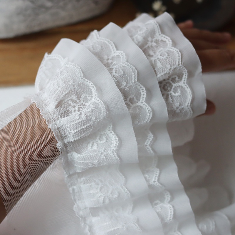 Cuộn Vải Ren Ba Lớp Màu Đen Rộng 13CM Dài 1 Yard Dùng May Vá DIY