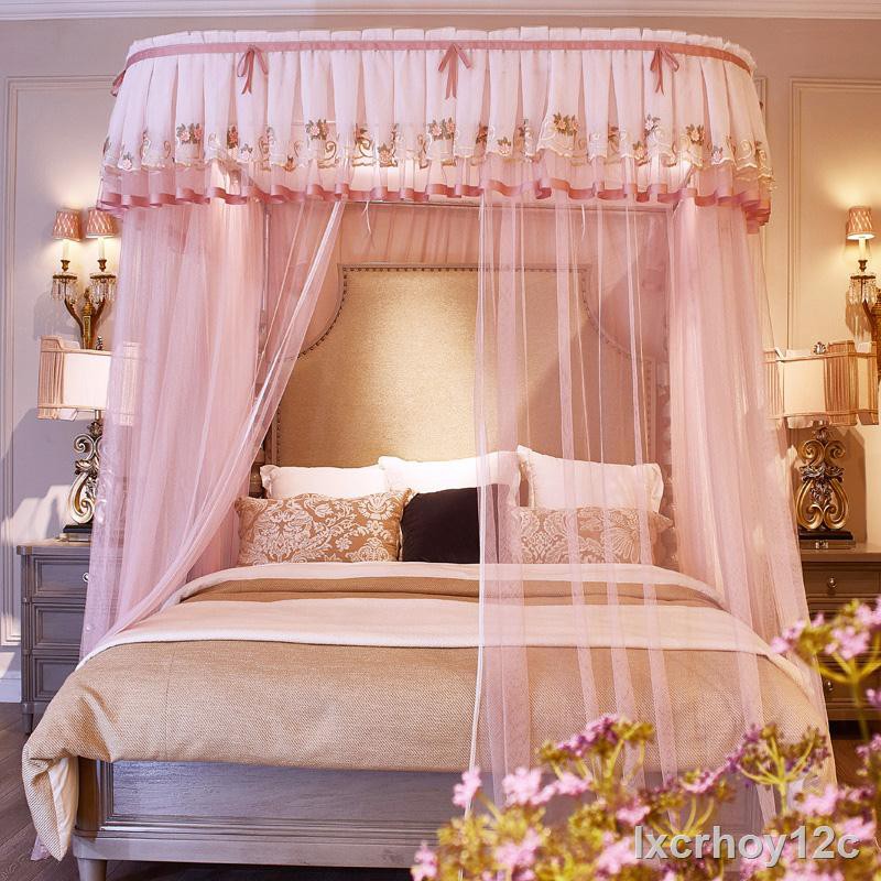 Trang trí nhà cửaga gối poly♀lưới chống muỗi dạng chữ u gia đình 1,8m giường Princess Wind Palace giá đỡ ray đôi c