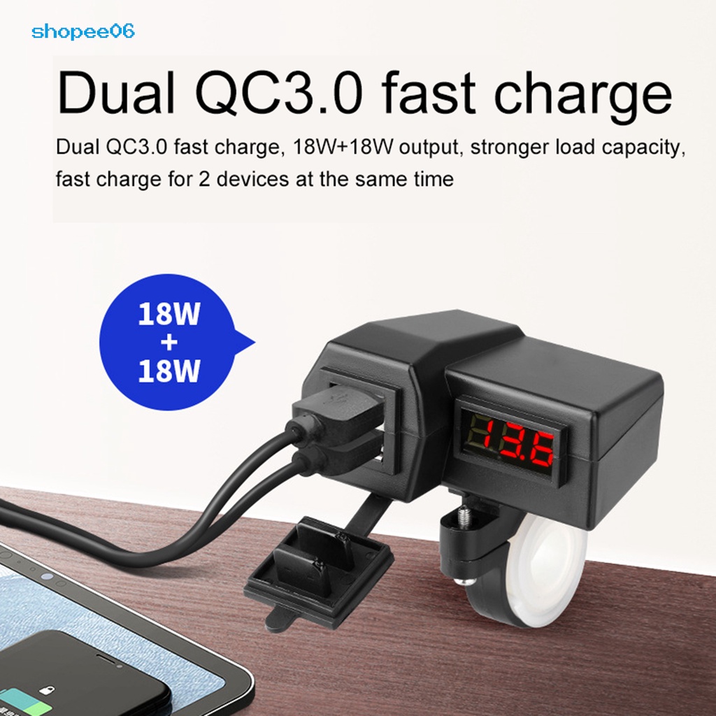 Đầu Sạc USB Kép Thông Minh QC3.0 Cho Điện Thoại Di Động Gắn Xe Máy