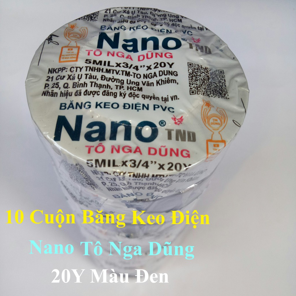 [TÔ NGA DŨNG] 10 Cuộn Băng Keo Điện Nano Tô Nga Dũng 20Y Màu Đen