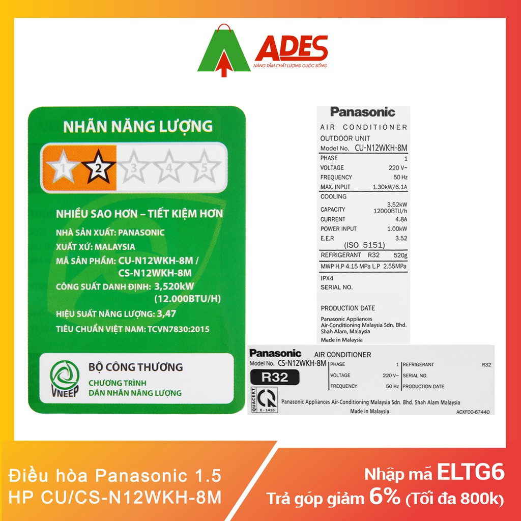 [Mã 154ELSALE2 giảm 7% đơn 300K] Điều hòa Panasonic 1.5 HP CU/CS-N12WKH-8M