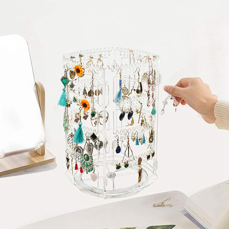 Giá Đỡ Trưng Bày Bông Tai / Trang Sức Bằng Acrylic Trong Suốt Xoay 360 Độ Tiện Dụng