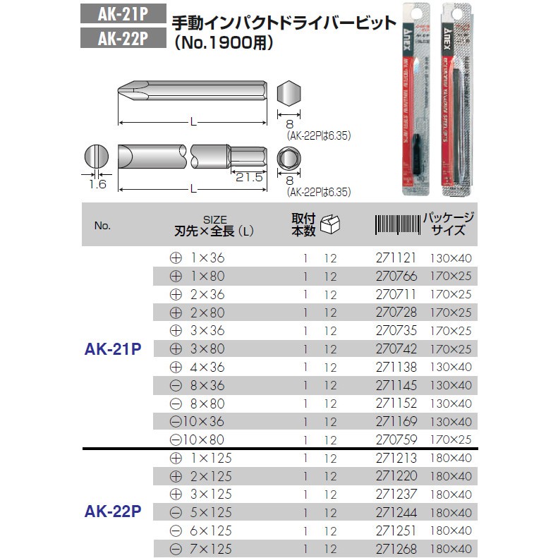 Mũi vít đóng ngắn AK-21P Anex Japan
