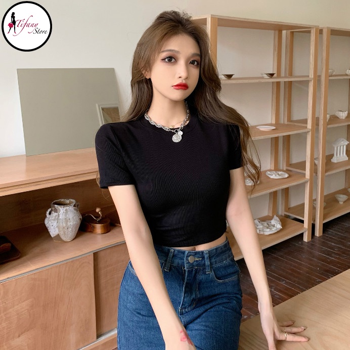 Áo Croptop Cổ Tròn Ngắn Tay Big Size Rộng Dưới 80Kg Chất Thun Màu Đen Freesize "TN"