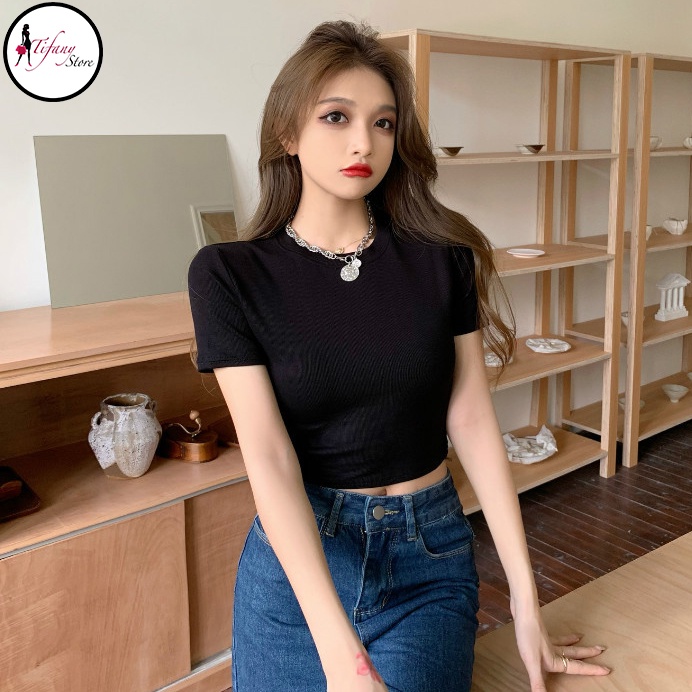 Áo Croptop Cổ Tròn Ngắn Tay Chất Thun Màu Đen Freesize "CROPTOP NGẮN" | WebRaoVat - webraovat.net.vn