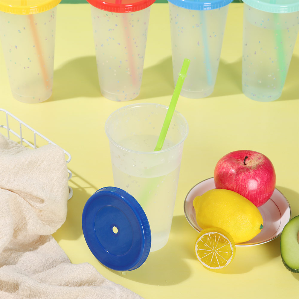 Set 1 cốc nhựa uống nước có ống hút đổi màu tái sử dụng tiện lợi cho hoạt động ngoài trời/ nhiều màu lựa chọn