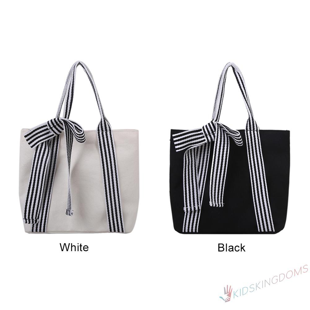 【Big Sale】Women Bow Shoulder Underarm Bag Ladies Preppy Style Canvas Handbag Tote