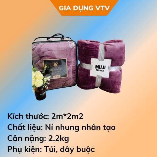 Chăn lông thỏ nhung tuyết, Chăn lông vtv tuyết nhung muji 2m*2m2 nặng 2.2kg