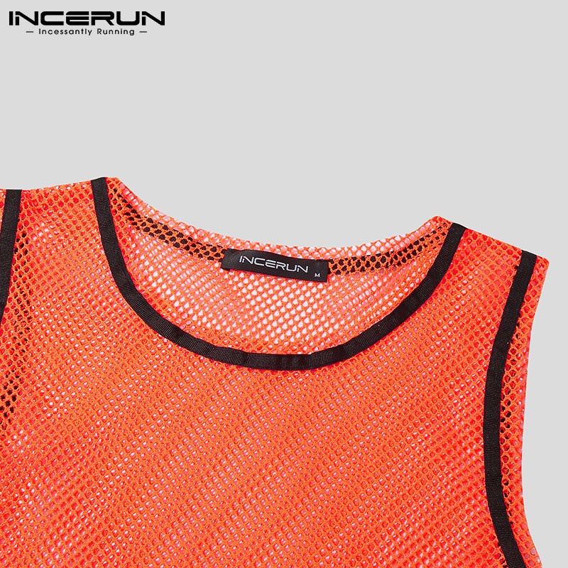 Áo lưới INCERUN sát nách rỗng cổ tròn xuyên thấu cổ tròn