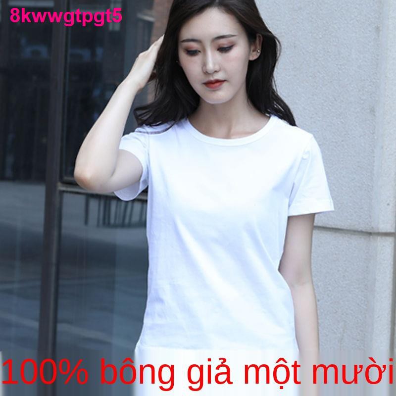 thời trang nữÁo thun nữ ngắn tay 100 cotton tinh khiết mùa hè mới sành điệu phiên bản Hàn Quốc khoác lửng body k