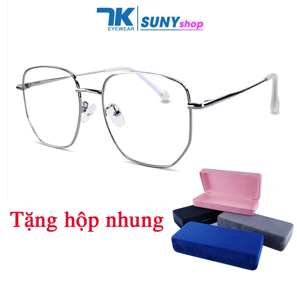 Gọng kính cận nam nữ mắt vuông chất liệu kim loại màu đen, bạc, vàng 7K2970. Tròng giả cận 0 độ, ánh sáng xanh, tia uv