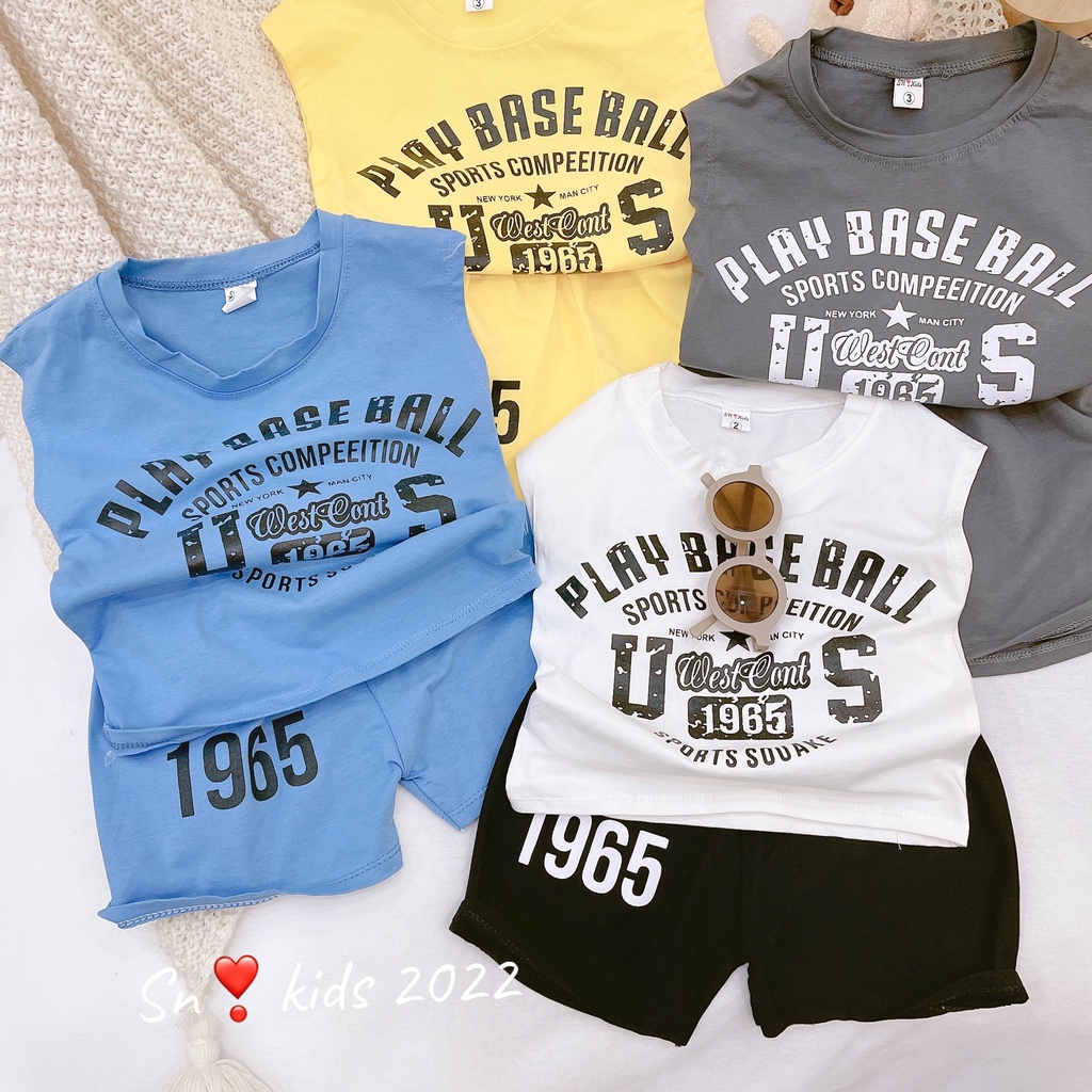 [XẢ HÀNG] Bộ ba lỗ bé trai, bộ quần áo mùa hè chất cotton họa tiết Play Base Ball mềm mát cho bé size 8-20kg