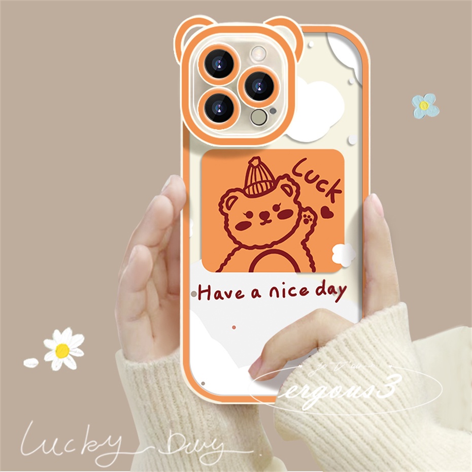 Ốp Điện Thoại Mềm Hình Gấu Nâu May Mắn Cho iPhone 14 13 12 11 Pro Max SE2020 X XR Xs Max 7 8 6 6s +