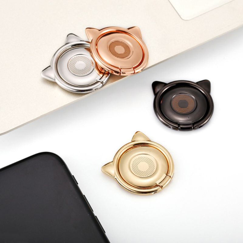 ✿CRE✿ Metal Cat Ear Ring Holder 360 Degree Rotary Smartphone Finger Ring Stand for Samsung iPhone Xiaomi Cellphones