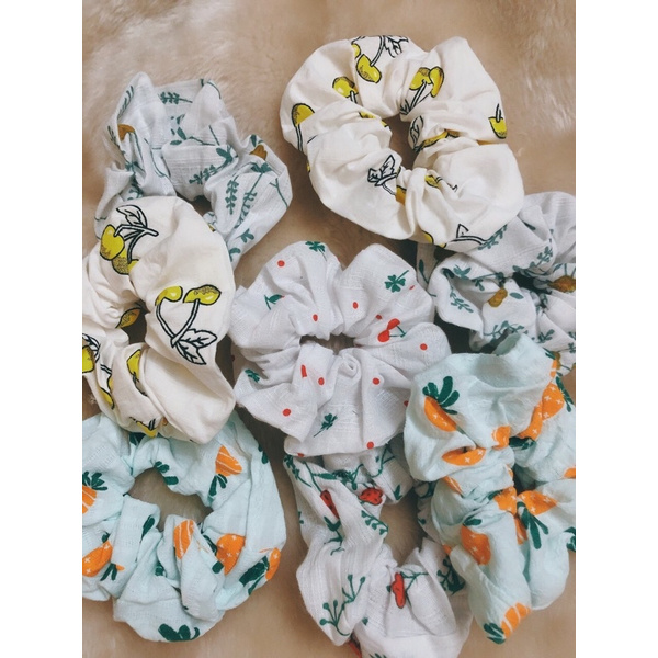 Dây buộc tóc scrunchies vải hoa quả nhiều mẫu