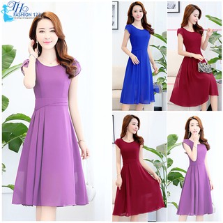 Đầm dự tiệc váy đầm nữ xoè voan Cao Cấp Đi Dự Tiệc Dạo Phố Cổ tròn tay búp ngắn màu tím màu xanh màu đỏ TH509