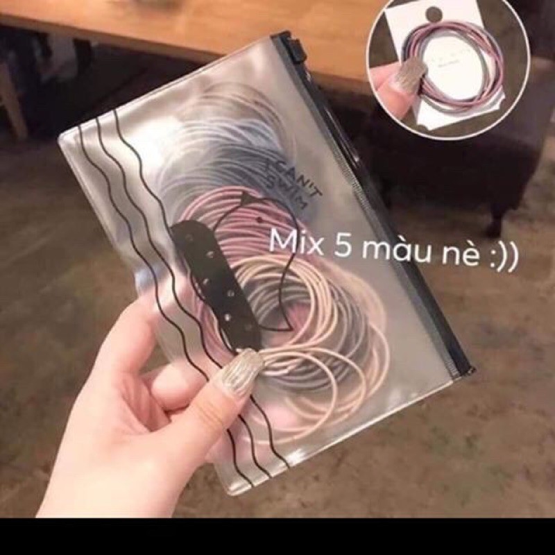 sét 100 chun buộc tóc 5 mau có túi zip