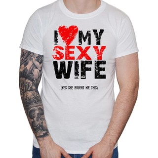Áo Thun Nam Tay Ngắn In Chữ I Love Heart My Sexy Wife Husband Màu Trắng