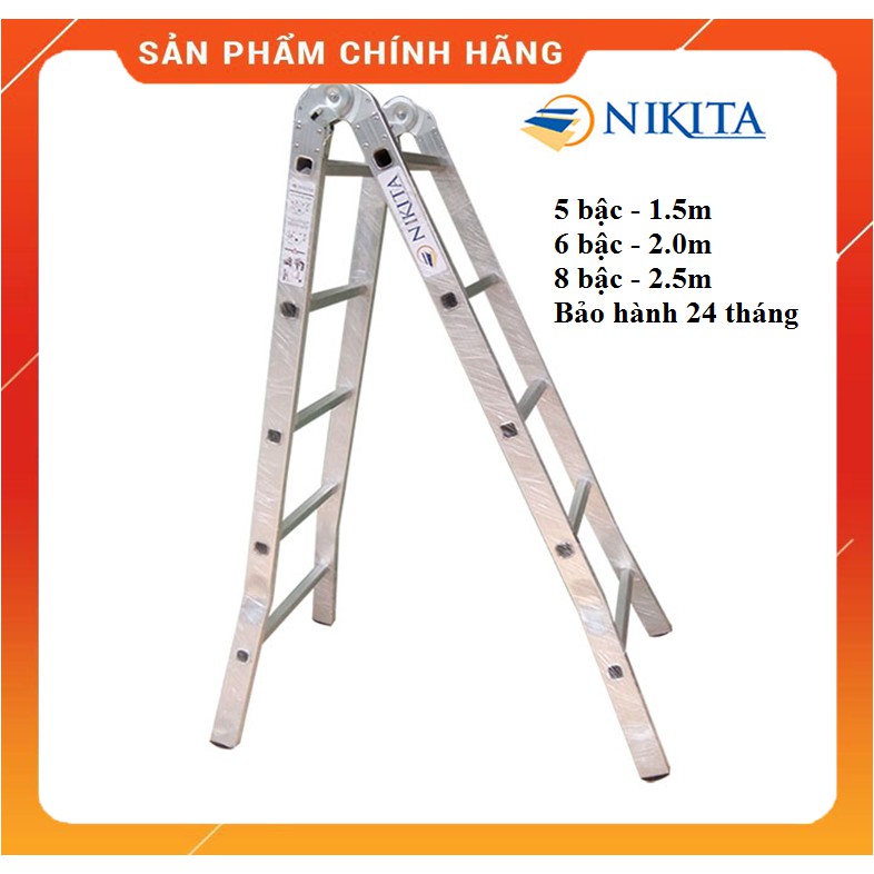 Thang nhôm chữ A khóa tự động Nikita kt 1.5m - 2.0m - 2.5m, SP chính hãng Nikita - BH 24 tháng