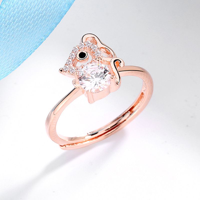 OUT 2020 New Year Mascot Crystal Mouse Charm Ring Adjustable Attract Wealth Lucky Cute Rat Ring Band Fashion Jewelry