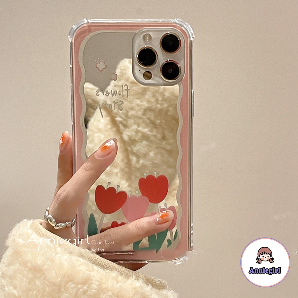 Ốp Điện Thoại TPU Mềm Chống Sốc In Hình Hoa Tulip Hồng Gắn Gương Trang Điểm Cho IPhone 13 12 11 Pro Max X XS XR 8 7 Plus