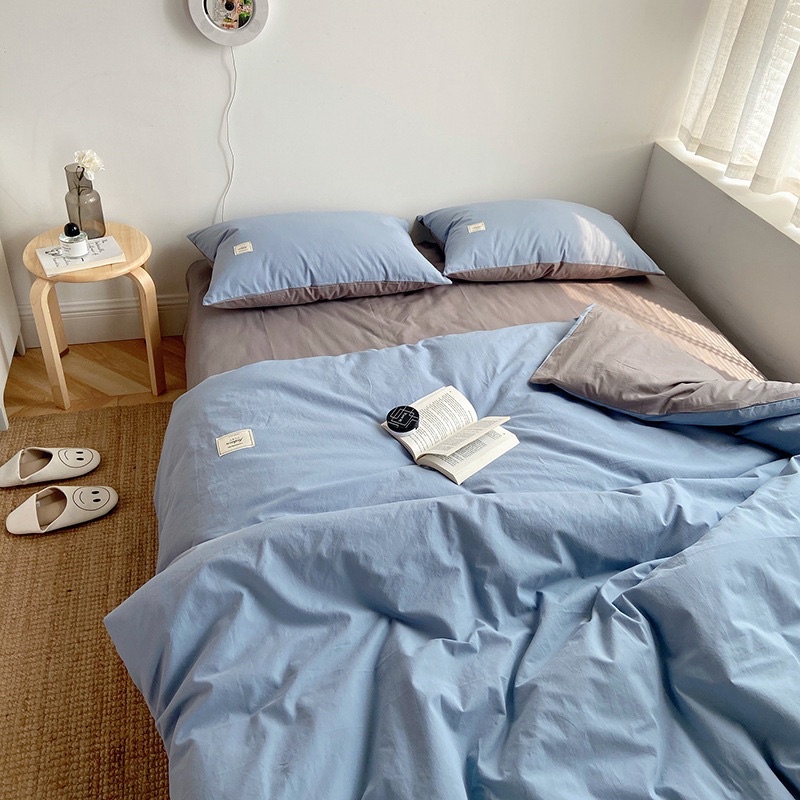 [HÀNG CÓ SĂN] FREESHIP Set chăn ga gối Cotton đũi: mix xanh ghi | BigBuy360 - bigbuy360.vn