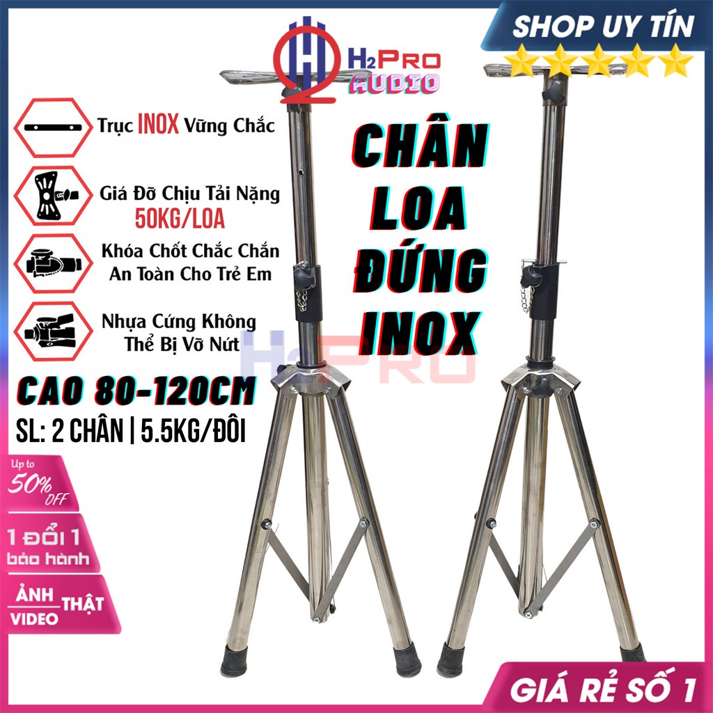 Bộ 2 Chân Loa Đứng Inox, Chân Loa Sân Khấu H2Pro Cao Cấp, Cao 80-160Cm, Thân Inbox Chắc Chắn, Chịu Tải 50Kg-H2Pro Audio