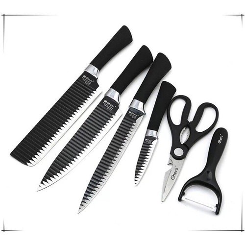 Bộ Dao Nhật ASAKH Làm Bếp 6 Món Lưỡi Sóng Cao Cấp