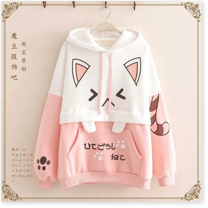 ÁO HOODIE NỮ PHỐI HỌA TIẾT MÈO CUTE | BigBuy360 - bigbuy360.vn