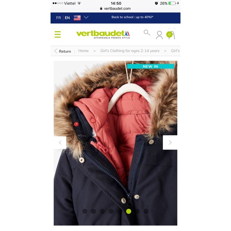 Set 2in1 Áo Parka Bé Gái Kèm Phao Lót Lông Navy/Pink Verbaudet