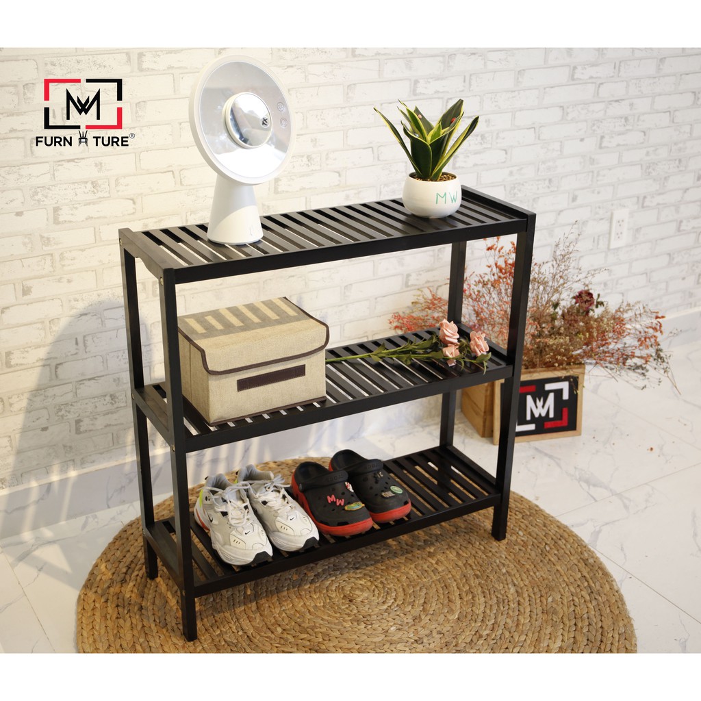 Kệ gỗ để giày dép đa năng 3 tầng Trắng/Đen - MW FURNITURE - Nội thất trang trí