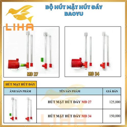 Bộ Hút Mặt Hút Đáy Bơm Baoyu BY102 đến BY107 - Hút Cặn Cho Bể Cá