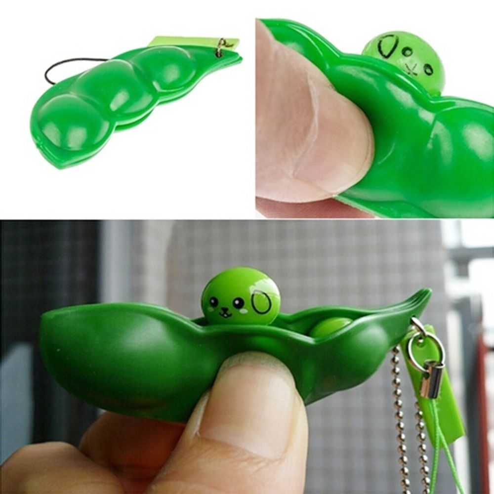 ☆YOLA☆ Green Key Chain Trinkets Phone Charm Squeeze Bean Cute Extrusion Fidget Toy Soybean Funny Stress Relieve