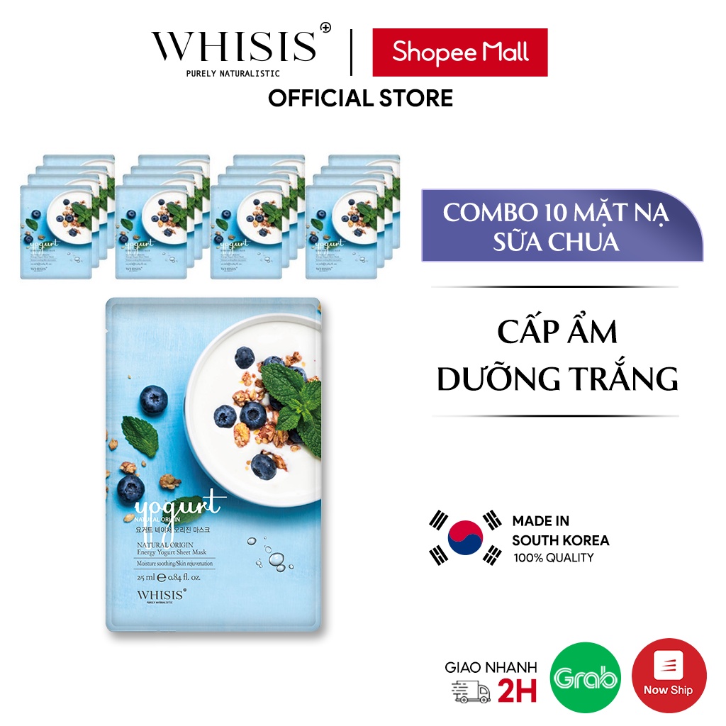 Combo 10 Mặt Nạ Sữa Chua WHISIS Nature Origin Energy Yogurt Sheet Mask Tăng Độ Trắng Sáng 25ml/miếng