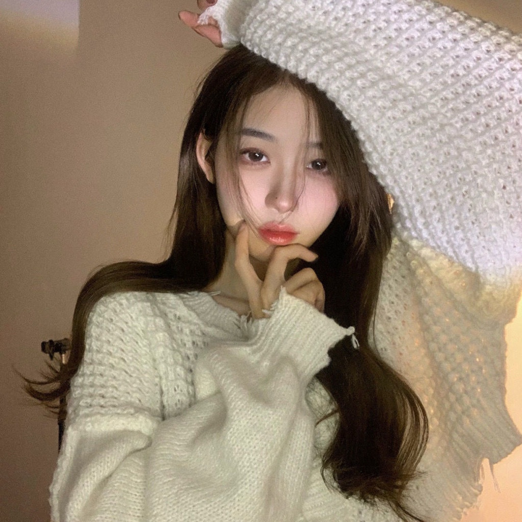 Áo Sweater Dệt Kim Màu Trắng Dáng Rộng Thời Trang Thu Đông Hàng Mới