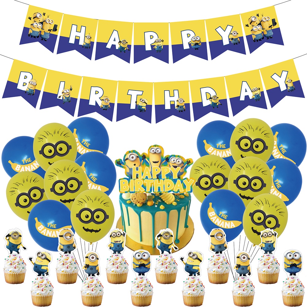 Phụ Kiện Trang Trí Tiệc Sinh Nhật Chủ Đề Minions Hoạt Hình Cho Bé Bao Gồm Banner Bánh Cupcake