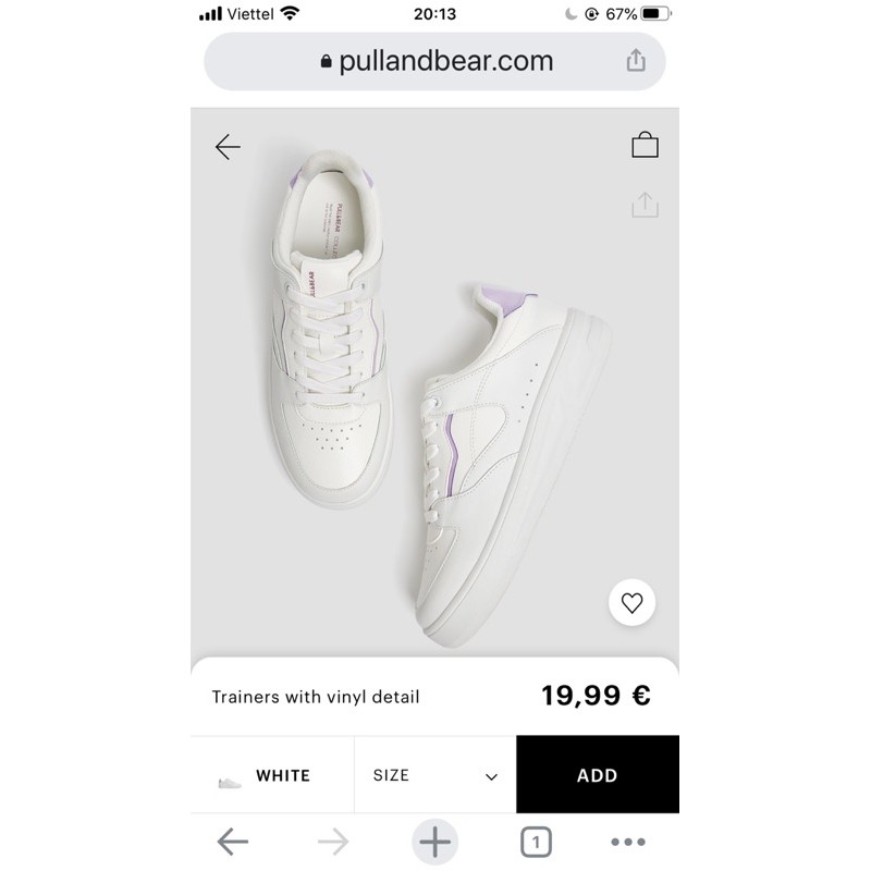 [ săn sale, sẵn sie 35] Giày Pull&bear trainers with vinyl details gót tím