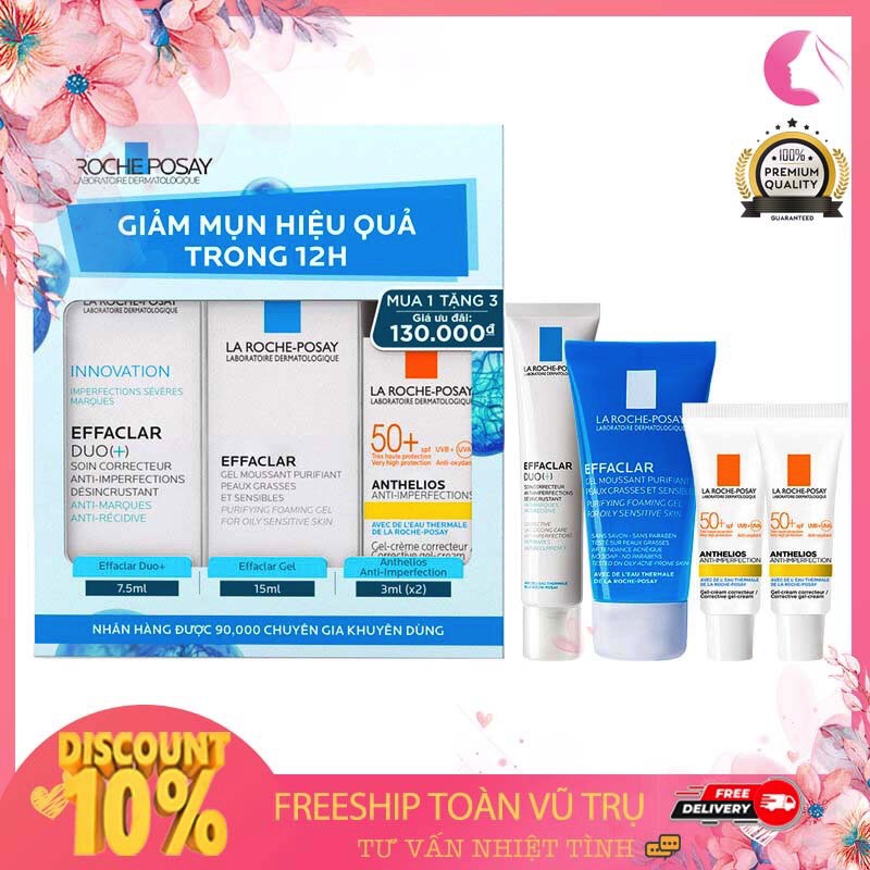 BỘ SẢN PHẨM la roche-posay DƯỠNG GIẢM MỤN, NGỪA THÂM 4 MÓN