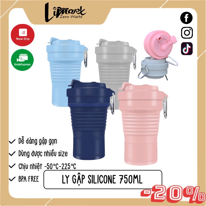 Ly gấp gọn siêu tiện lợi Limart uống nước, cà phê, ép trái cây. Silicon 750ml, chịu nhiệt tốt (ẢNH SHOP TỰ CHỤP)