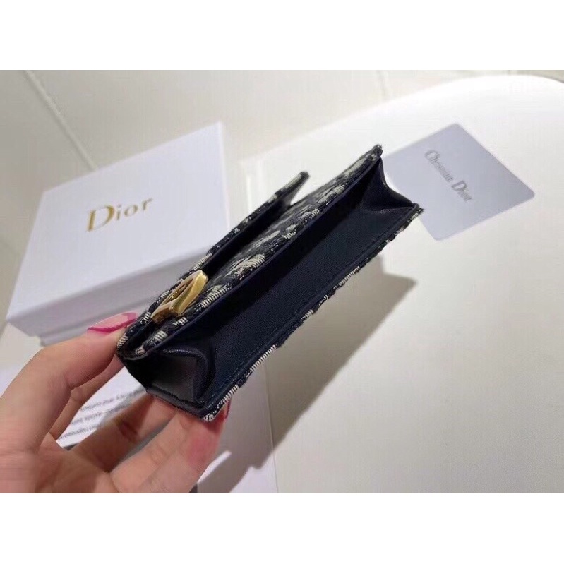 Ví mini thời trang Dior CD dáng gập, chất liệu da cao cấp phối họa tiết siêu sang
