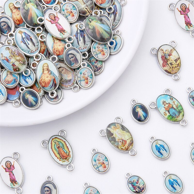 Bộ 20 mặt dây chuyền charm bằng hợp kim kẽm mặt kính cabochon hình oval màu bạc dùng làm trang sức thủ công