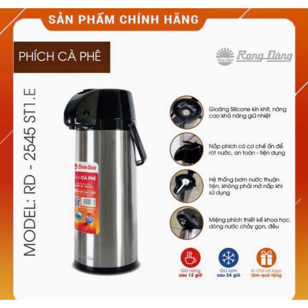 Phích đựng nước nóng giữ nhiệt vỏ inox Rạng Đông 2 lít - RD 2045 ST1.E