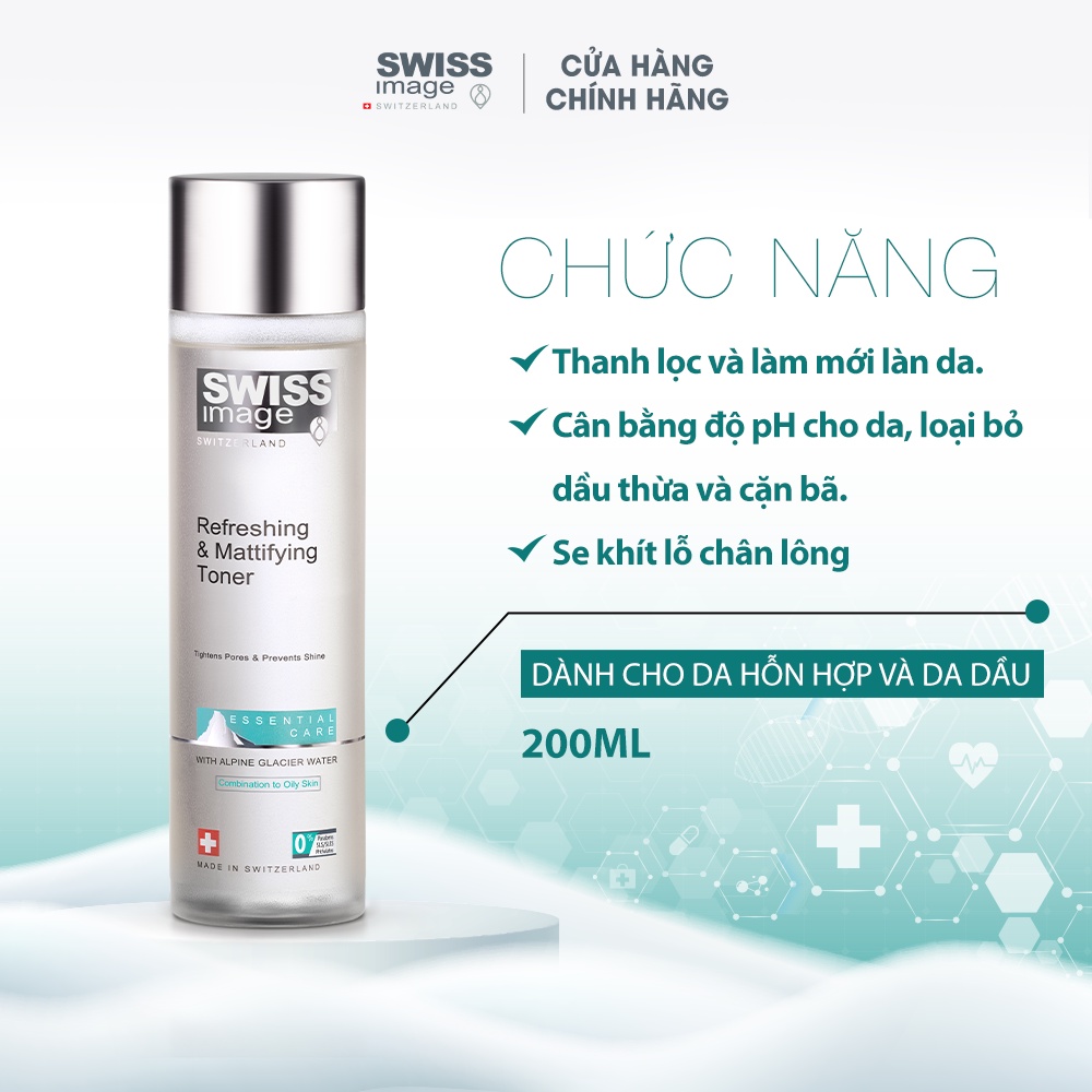 Nước hoa hồng làm sạch cân bằng PH dành cho da dầu Swiss Image Refreshing &amp; Mattifying Toner 200ml