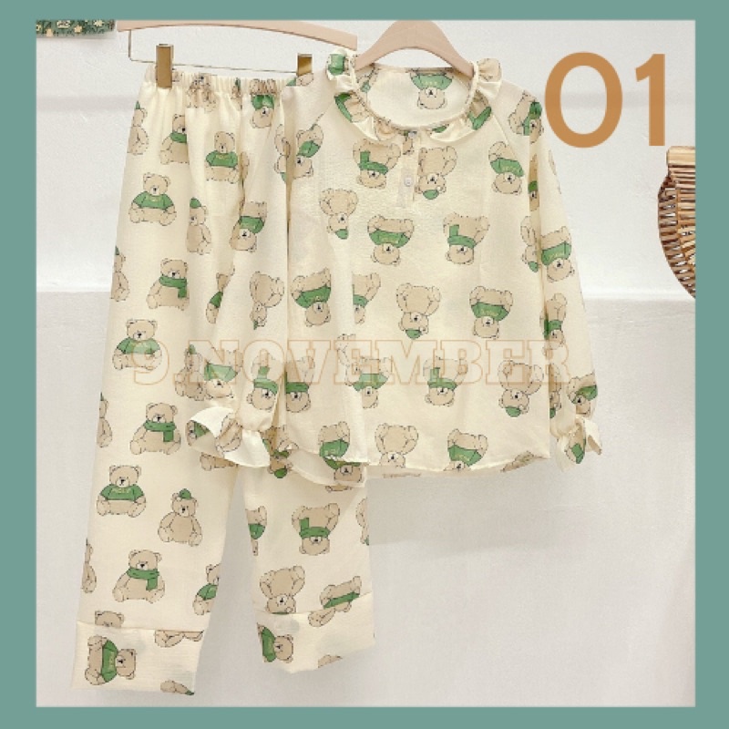 Đồ ngủ nữ/ pyjama mặc nhà dài tay chất đũi xốp nhiều hoạ tiết cao cấp SH003 | BigBuy360 - bigbuy360.vn