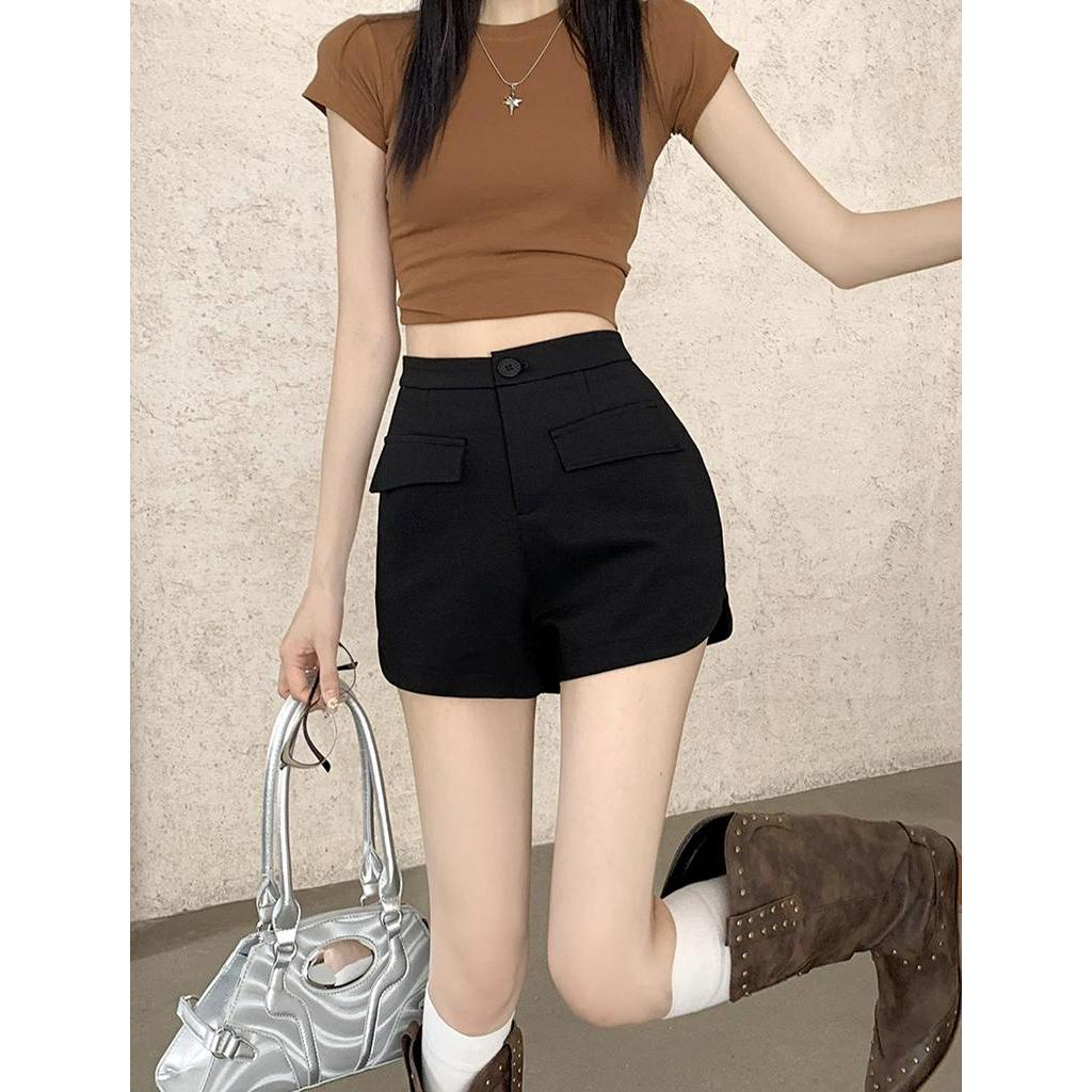 Quần Short Skinny Đen Lưng Cao Co Dãn Tốt 63926