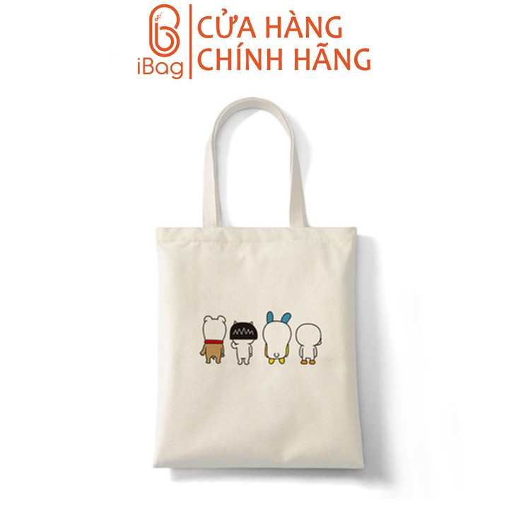 Túi tote vải canvas IBAG nữ phong cách ulzzang dáng unisex in hình 4 con thú nhỏ N038