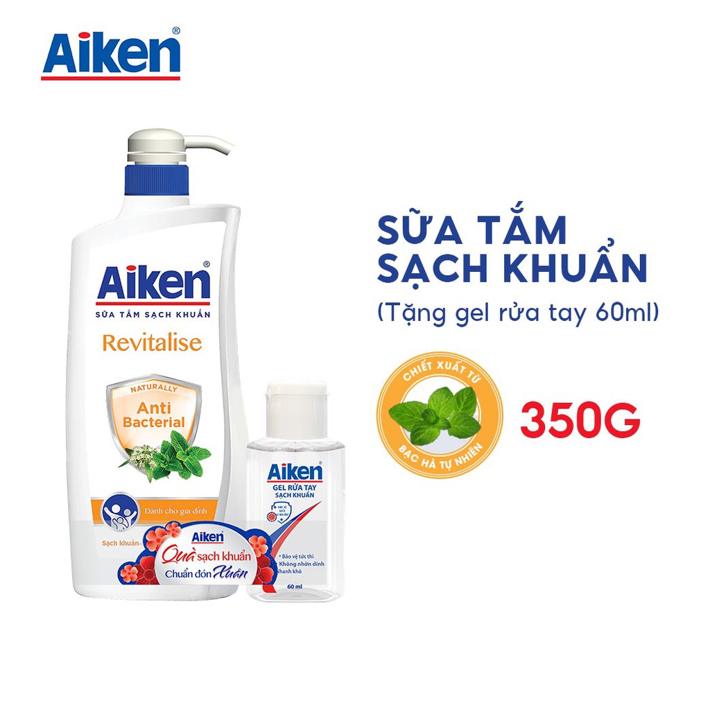 [Mã COSBDAG5 giảm 8% đơn 150k] Aiken Sữa Tắm Sạch Khuẩn Chiết Xuất Bạc Hà 350g - Tặng Gel rửa tay 60ml