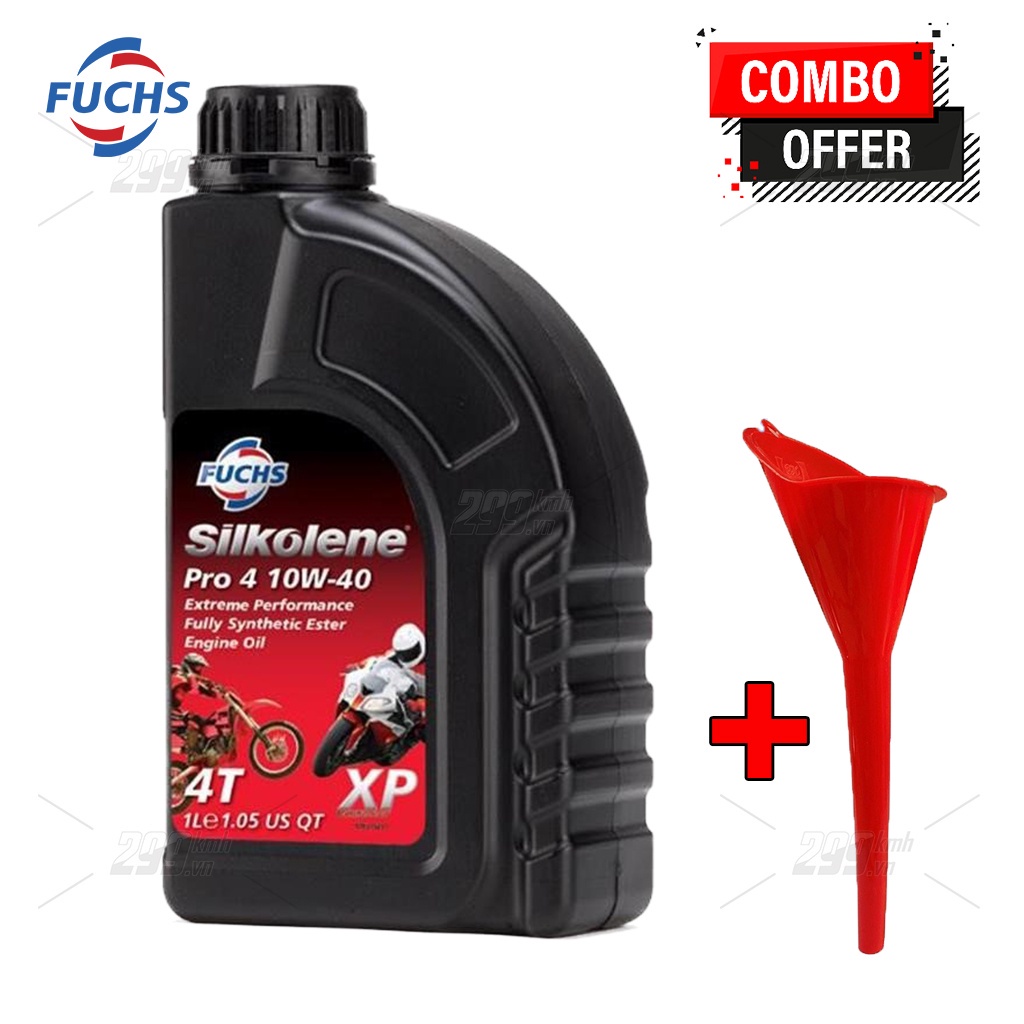 Combo Nhớt full tổng hợp Fuchs Silkolene Pro 4 10W40 XP + Tặng phễu đổ nhớt