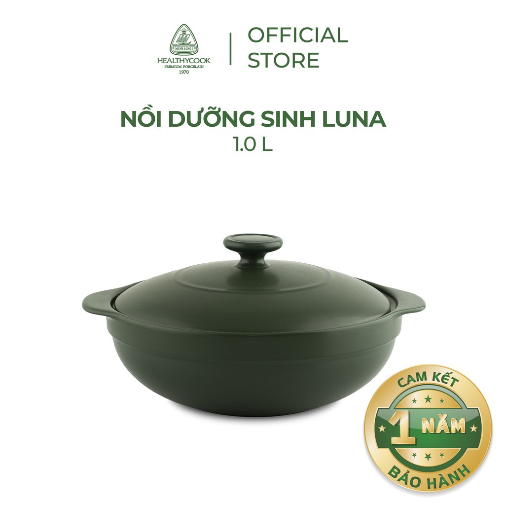 Nồi sứ dưỡng sinh Minh Long - Luna 1.0 L + nắp dùng cho bếp gas, bếp hồng ngoại, không dùng cho bếp từ