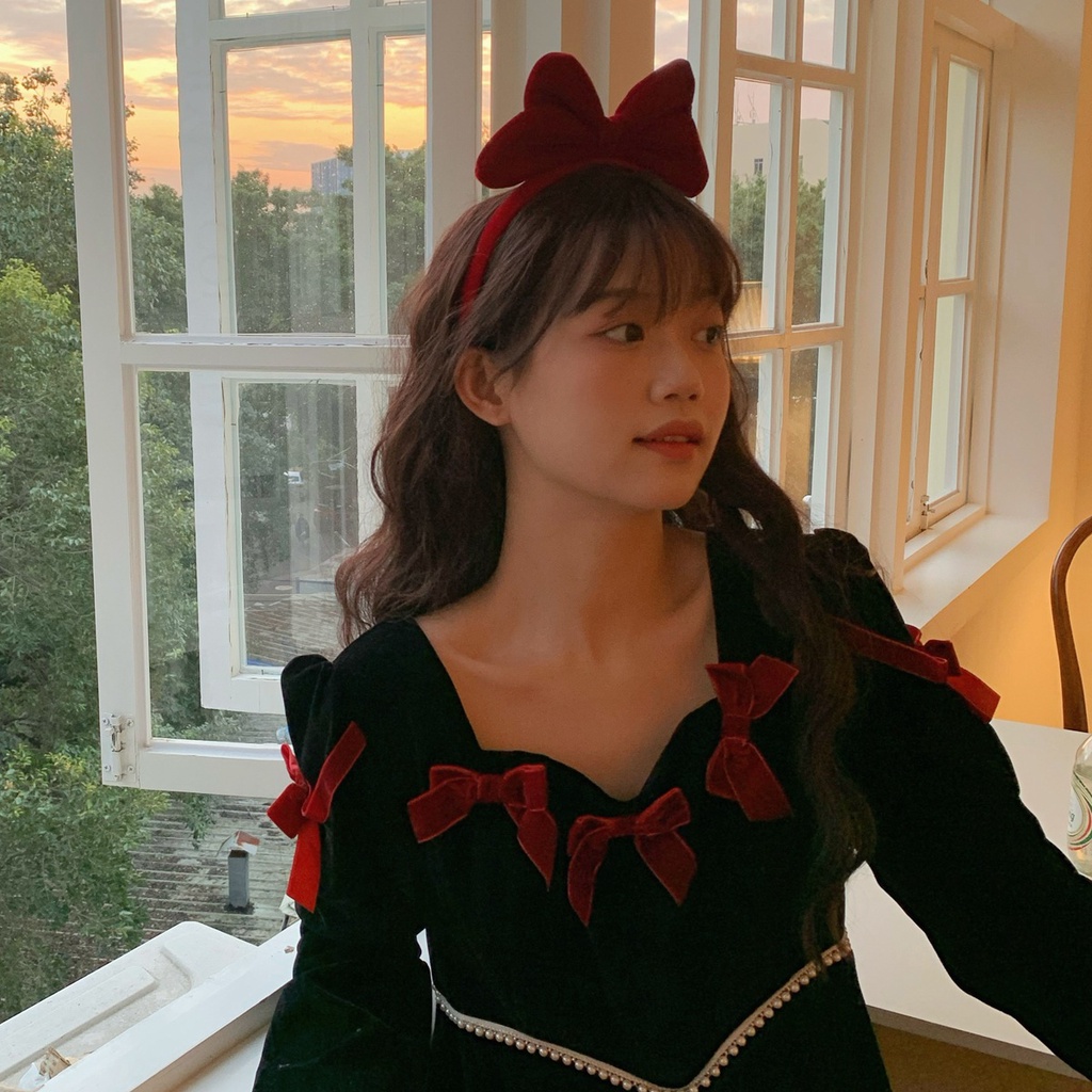 Băng Đô Nơ Bằng Nhung Màu Đỏ Mừng Năm Mới 2022